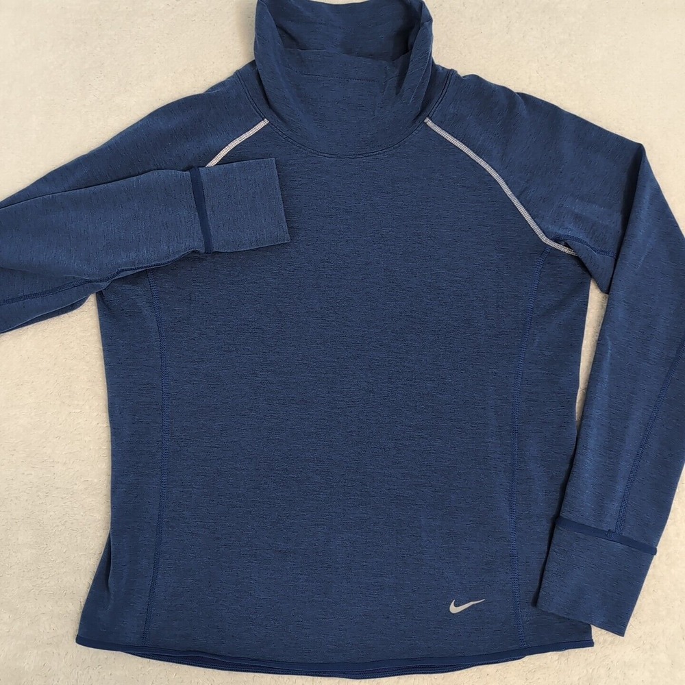 Nike Dri-Fit Women's Size L Blue Long Sleeve Turtle Neck Running Zip‎ Reflective